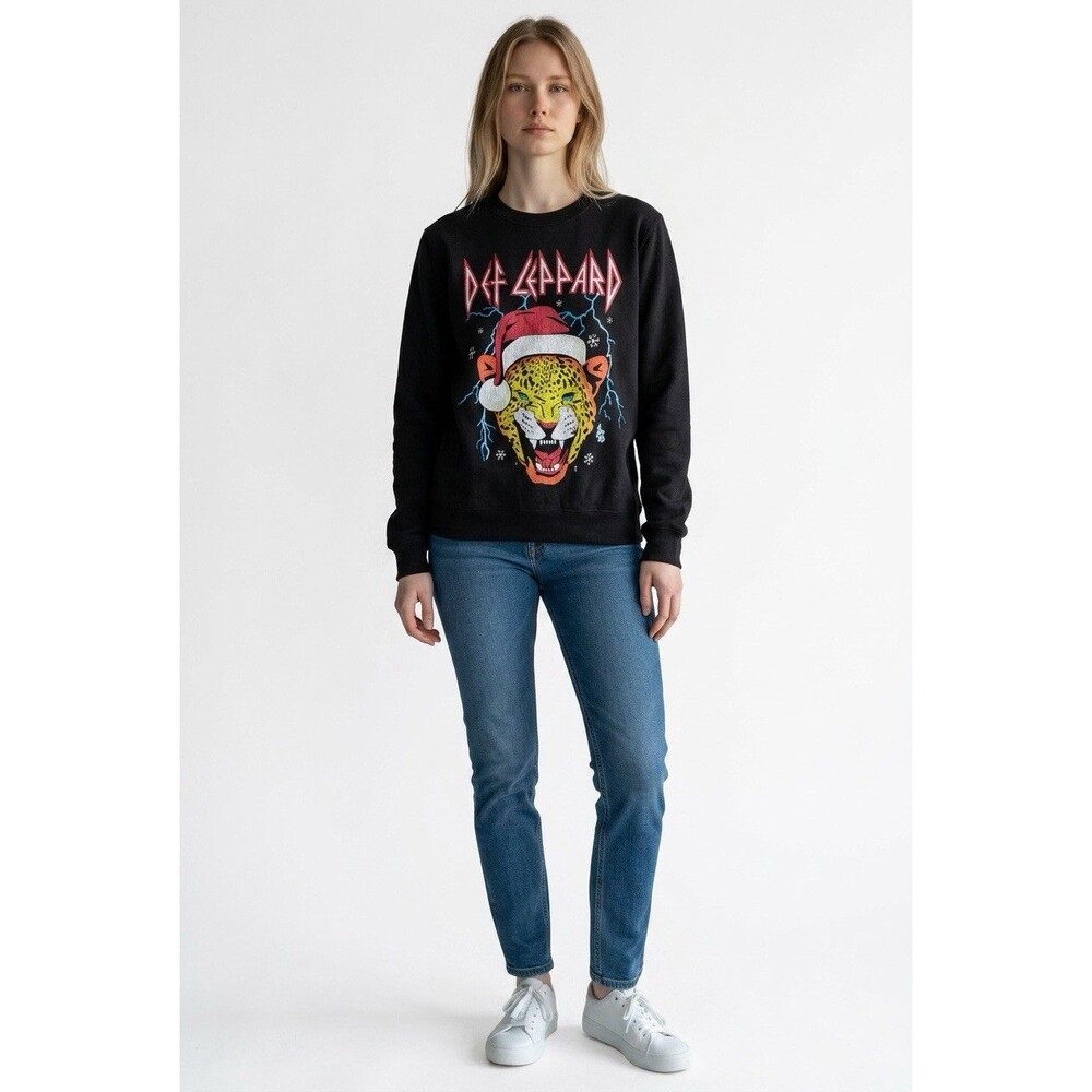 Def Leppard Christmas Sweatshirt‎ Women's S Small Black NWT